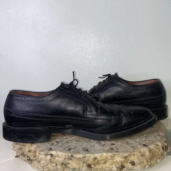 Vintage Allen Edmonds 10 D MacNeil Black Pebble Grain Brogue Wingtip Oxford Shoe